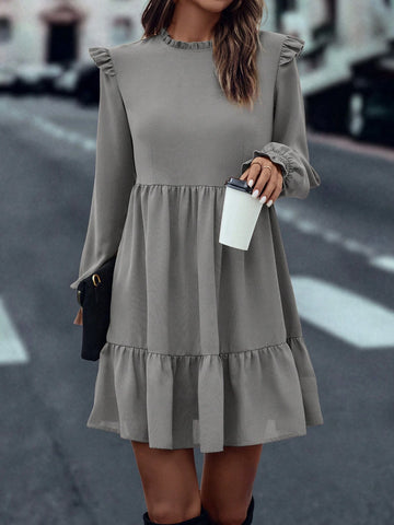 Women's Solid Color Ruffle Hem Pleated Hem Casual Short Dress