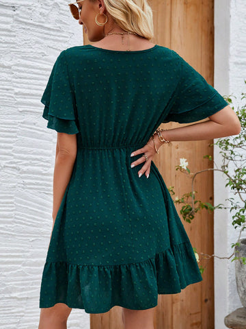 Women's Solid Color Ruffle Trim Dress