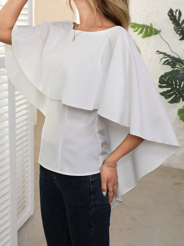 LUNE Women's Solid Color Ruffled Loose Elegant Blouse