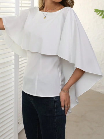 LUNE Women's Solid Color Ruffled Loose Elegant Blouse