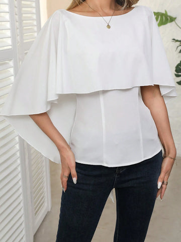 LUNE Women's Solid Color Ruffled Loose Elegant Blouse