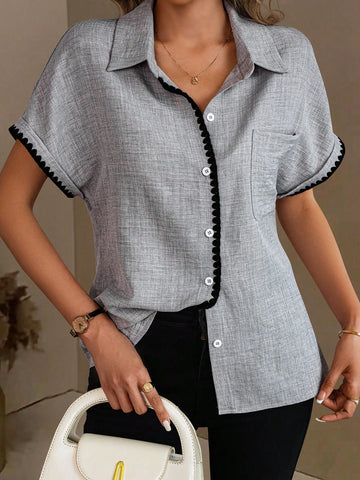 LUNE Women's Solid Color Simple Daily Short Sleeve Shirt