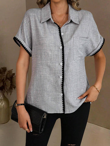 LUNE Women's Solid Color Simple Daily Short Sleeve Shirt