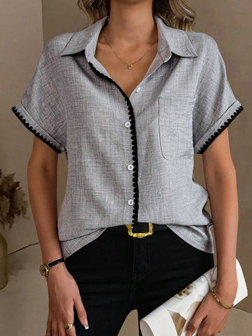 LUNE Women's Solid Color Simple Daily Short Sleeve Shirt