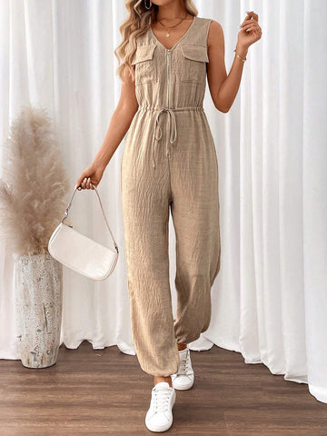 Women's Solid Color Simple Daily Wear Sleeveless Jumpsuit