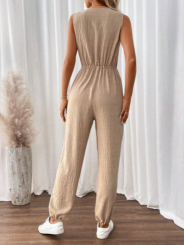Women's Solid Color Simple Daily Wear Sleeveless Jumpsuit