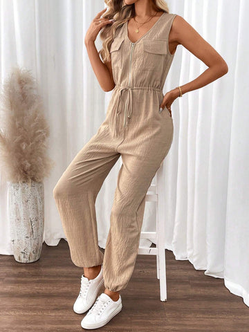 Women's Solid Color Simple Daily Wear Sleeveless Jumpsuit