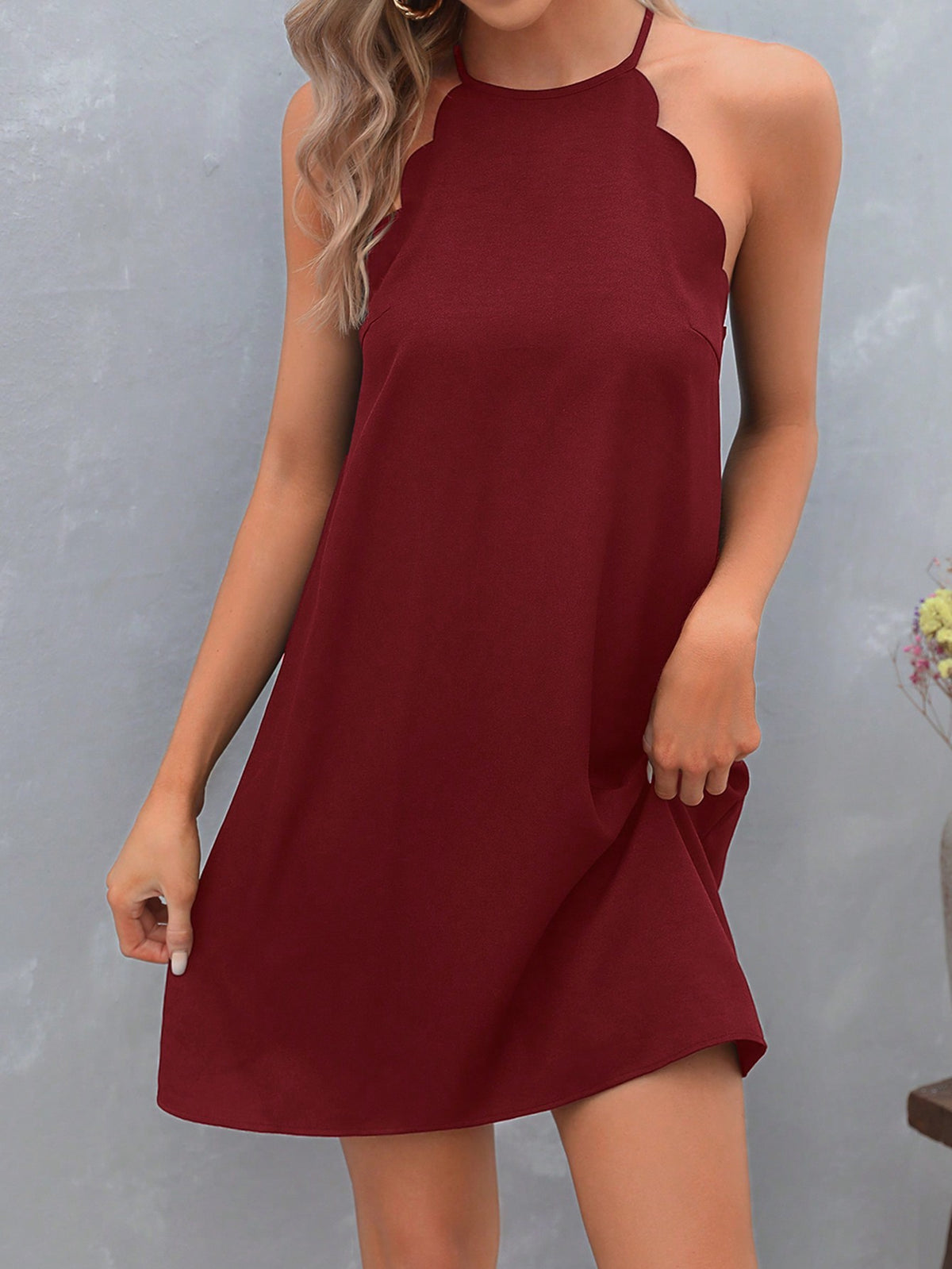 Women's Solid Color Simple Off-Shoulder Wave Hem Bodycon Dress