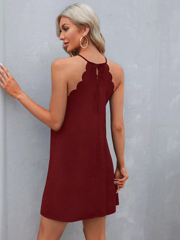 Women's Solid Color Simple Off-Shoulder Wave Hem Bodycon Dress