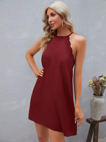 Women's Solid Color Simple Off-Shoulder Wave Hem Bodycon Dress