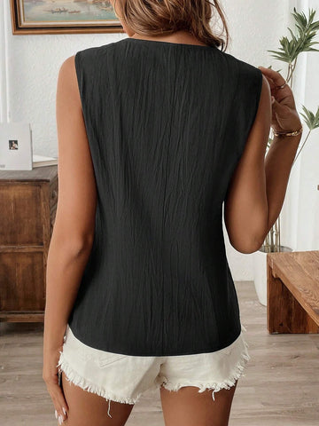 LUNE Women's Solid Color Sleeveless Casual Tie Front Shirt Blouse, Summer