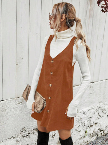 Women's Solid Color Sleeveless Front Button Simple Casual Short Dress