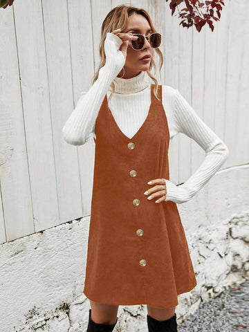 Women's Solid Color Sleeveless Front Button Simple Casual Short Dress