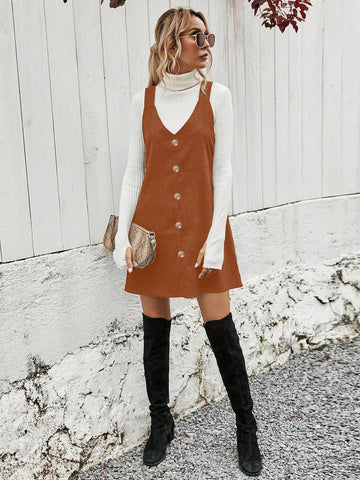 Women's Solid Color Sleeveless Front Button Simple Casual Short Dress