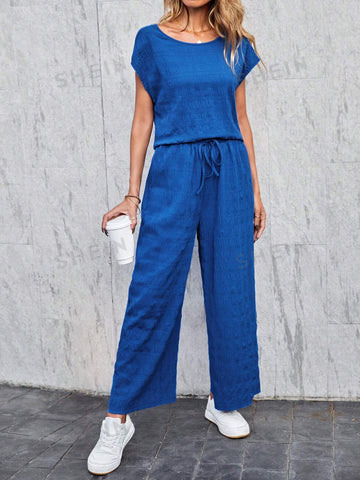 Women's Solid Color Textured Casual Two-Piece Set