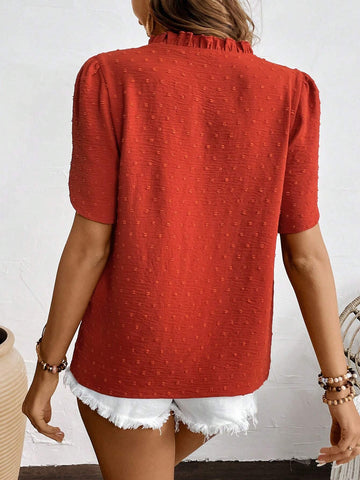 LUNE Women's Solid Color Textured Fabric Lace Patchwork Shirt