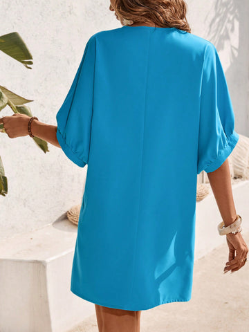 Women's Solid Color V-Neck Dress