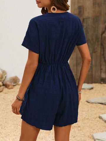 Women's Solid Color Wrap Tie Jumpsuit