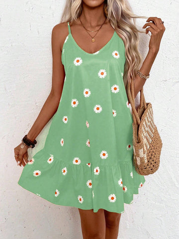 Women's Spaghetti Strap Floral All Over Print Casual Dress