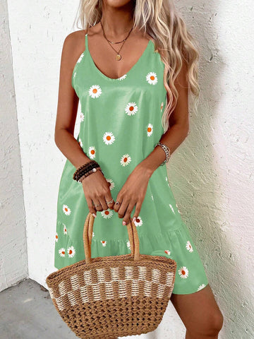 Women's Spaghetti Strap Floral All Over Print Casual Dress