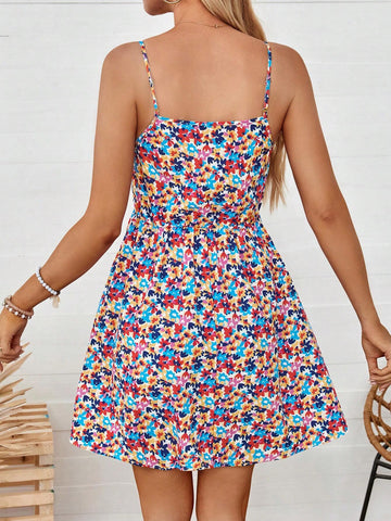 Women's Spaghetti Strap Floral Print Sleeveless Summer Sundress