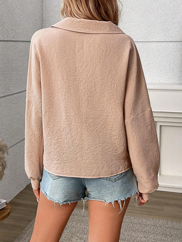 LUNE Women's Spring/Autumn V-Neck Button Long Sleeve Casual Shirt