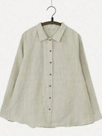 LUNE Women's Spring/Summer Loose Fit Solid Color Long Sleeve Casual Shirt