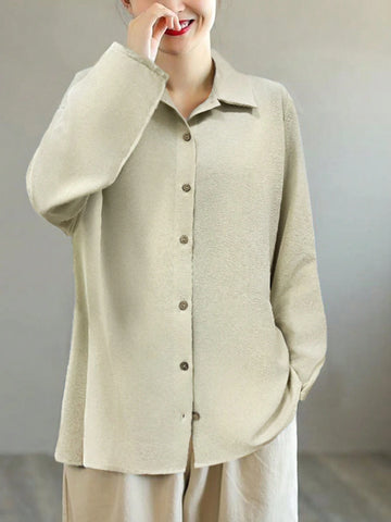 LUNE Women's Spring/Summer Loose Fit Solid Color Long Sleeve Casual Shirt