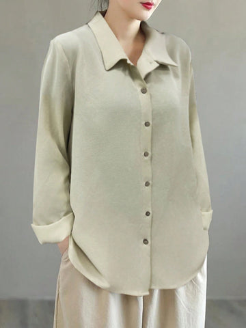 LUNE Women's Spring/Summer Loose Fit Solid Color Long Sleeve Casual Shirt