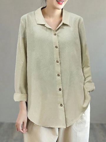 LUNE Women's Spring/Summer Loose Fit Solid Color Long Sleeve Casual Shirt