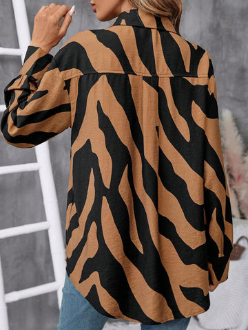 LUNE Women's Spring/Summer Zebra Print Long Sleeve Casual Blouse