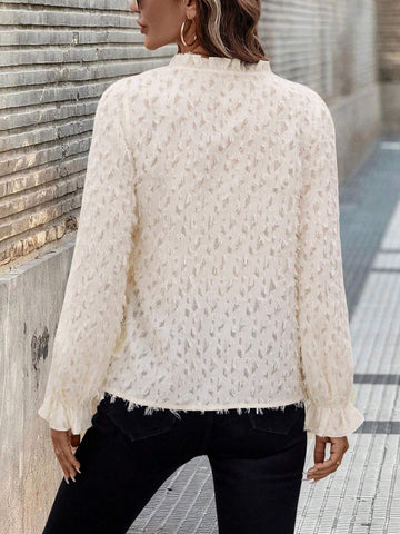 LUNE Women's Spring Autumn Casual Ruffle Neck Tie-Up Feather Blouse