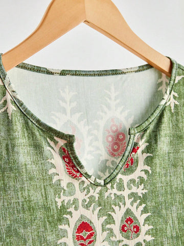 LUNE Women's Spring & Autumn Floral Print V-Neck Long Sleeve Casual T-Shirt