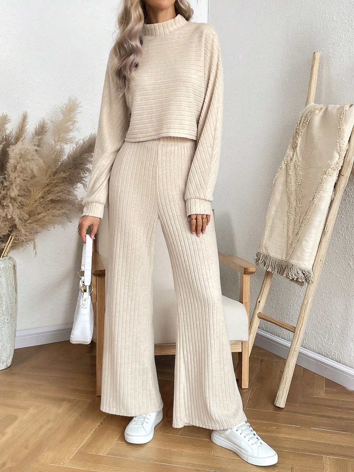 Women's Stand-collar Top And Pants Set