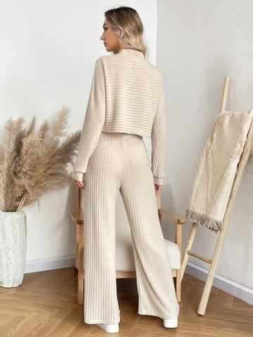 Women's Stand-collar Top And Pants Set