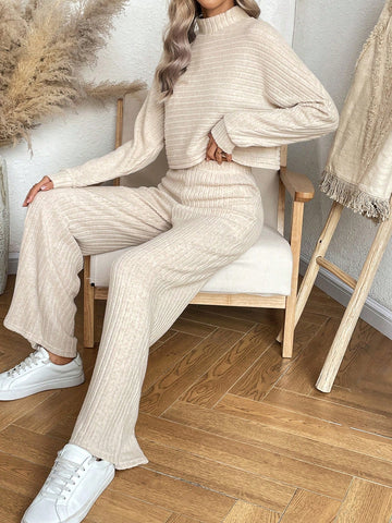 Women's Stand-collar Top And Pants Set