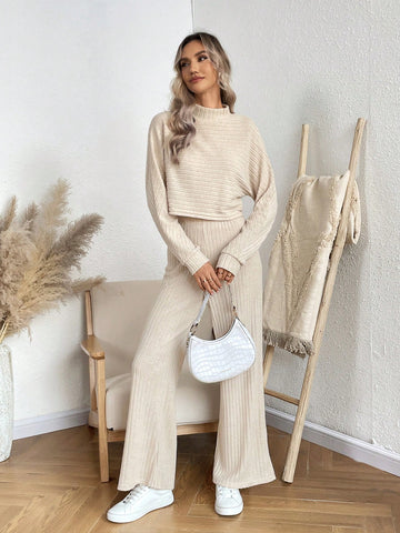 Women's Stand-collar Top And Pants Set