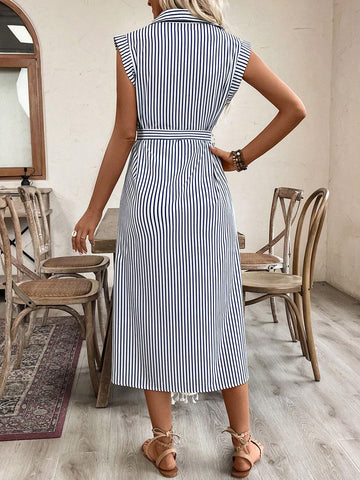 Women's Striped Shirt Collar Casual Dress