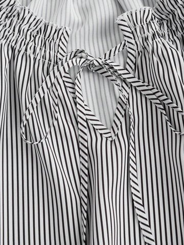 LUNE Women's Striped Tie-Front Bowknot Belted Shirt