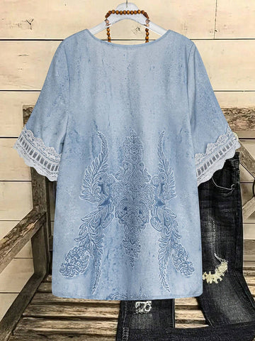 LUNE Women's Stylish Floral Shirt With Lace Collar Detail