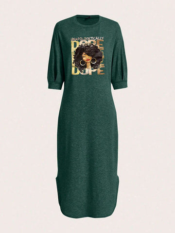 Women's Summer Casual Cartoon Character Printed Round Neck Loose Fit Short Sleeve Dress