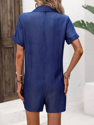 Women's Summer Casual Denim Look Jumpsuit For Work And Leisure