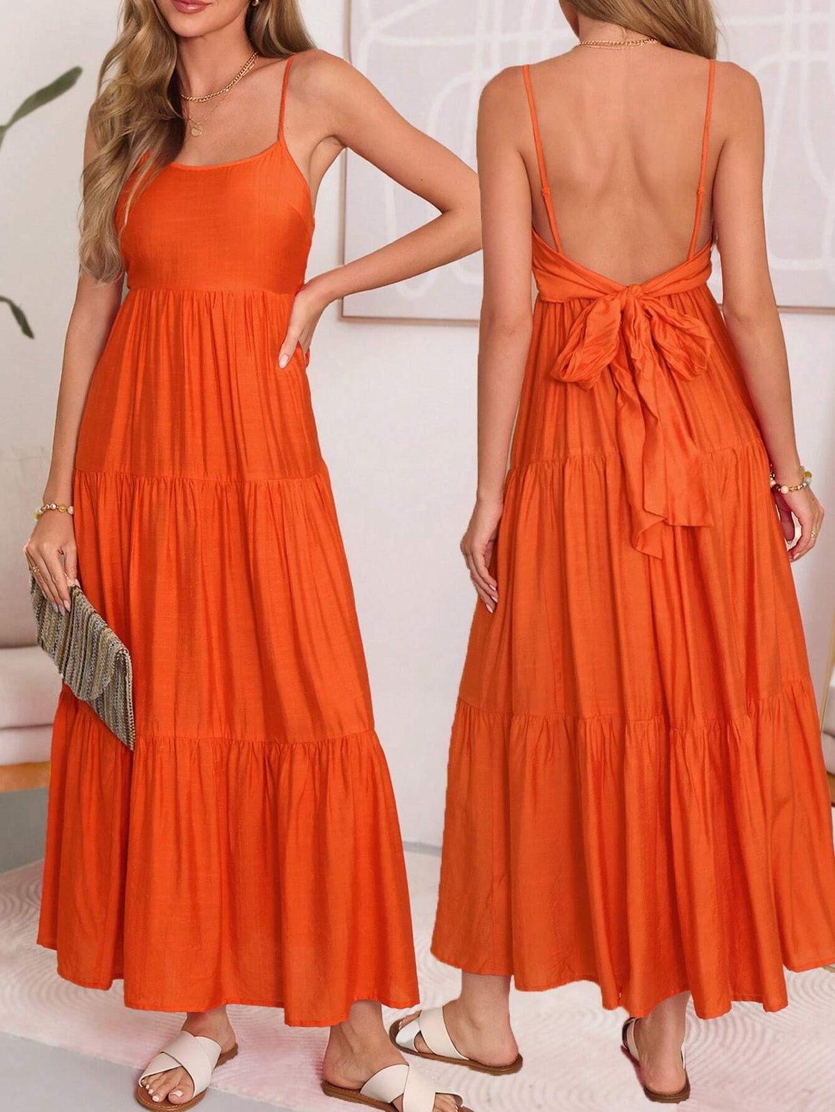 Women's Summer Casual Long Strap Bowknot Dress