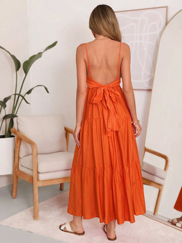 Women's Summer Casual Long Strap Bowknot Dress