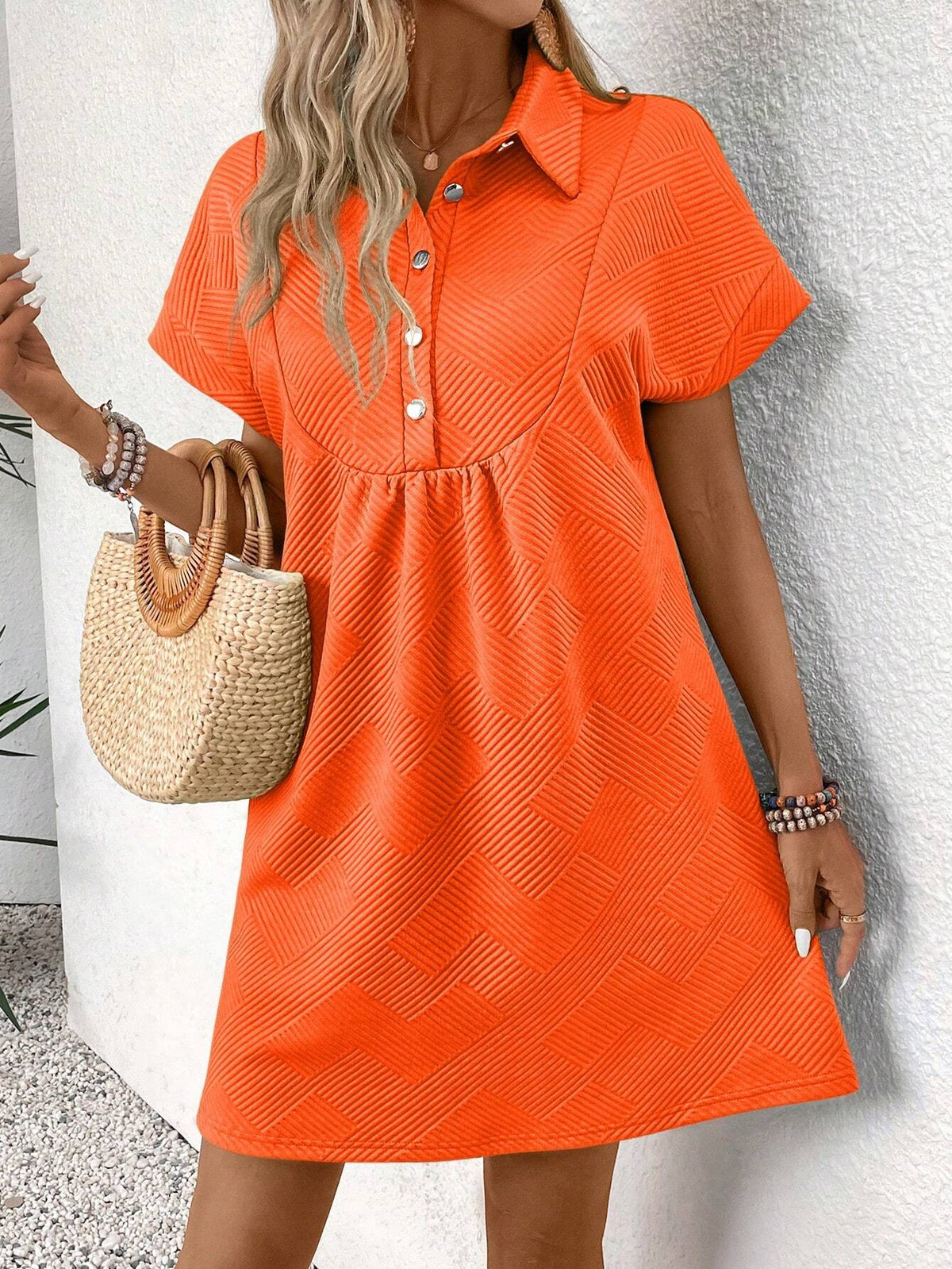 Women's Summer Casual Minimal Button Henley Short Sleeve Polo Collar Dress
