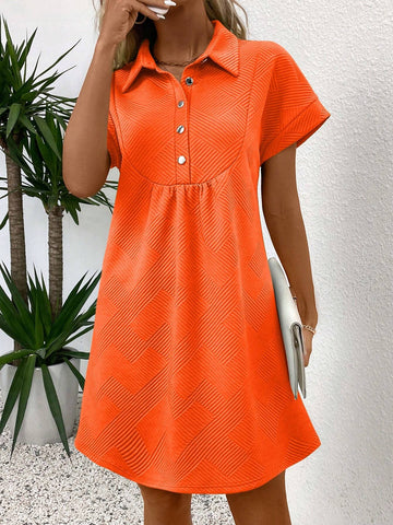 Women's Summer Casual Minimal Button Henley Short Sleeve Polo Collar Dress