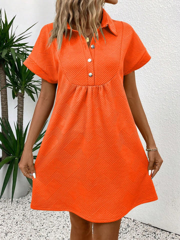 Women's Summer Casual Minimal Button Henley Short Sleeve Polo Collar Dress