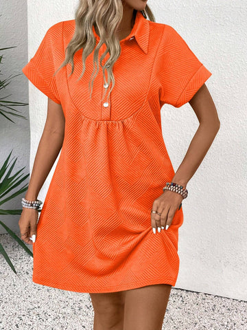 Women's Summer Casual Minimal Button Henley Short Sleeve Polo Collar Dress