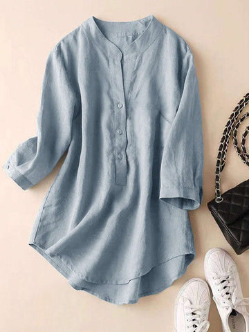 LUNE Women's Summer Casual Solid Color Shirt With Curved Hem