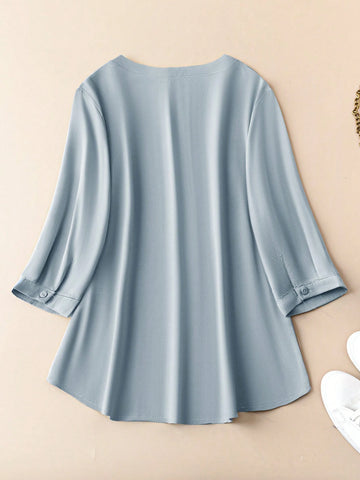 LUNE Women's Summer Casual Solid Color Shirt With Curved Hem